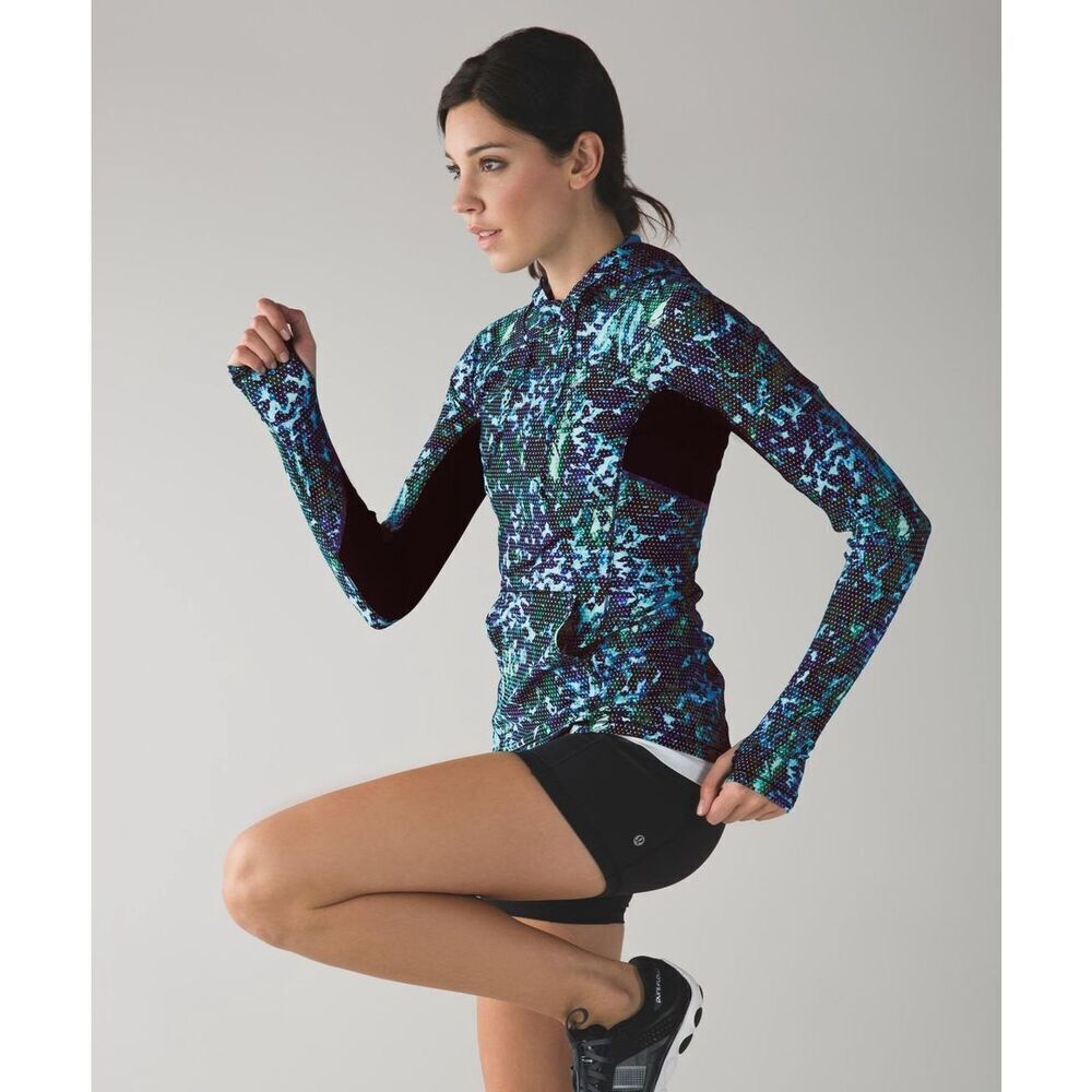 Lululemon Runbeam Hoodie Floral Sport Quarter Zip Size 2